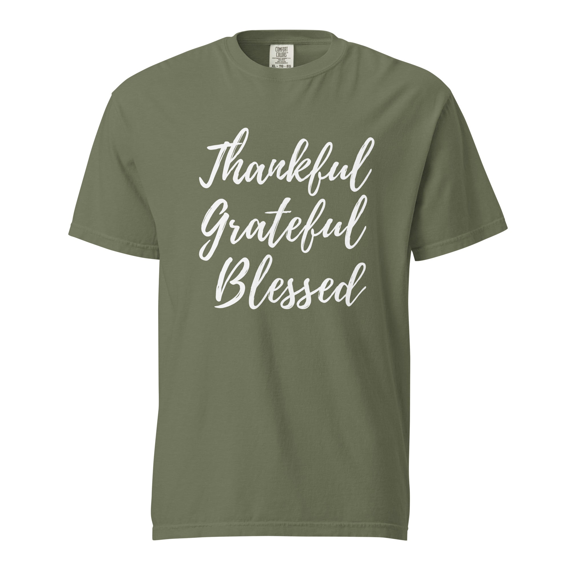 Thaksgiving t-shirt text on it says Thankful, grateful, blessed